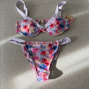 Strawberry Milk Mob Floral Bikini Set with Ruffle Trim